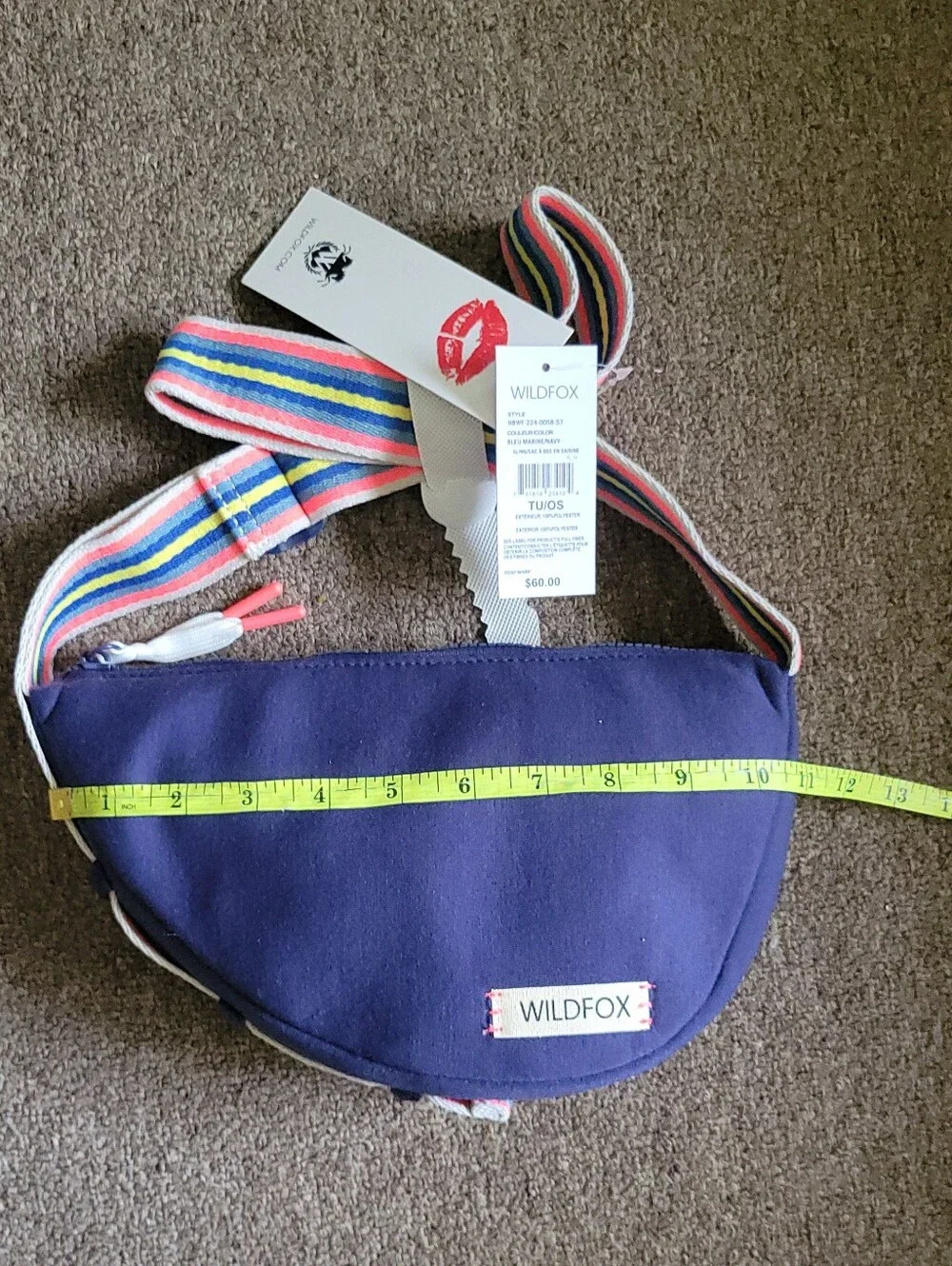 NWT Wildfox Navy Blue w Striped Adjustable Strap Sling-Back Handbag Purse